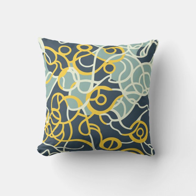 Coussin Design Abstrait bio gris, vert et jaune (Recto)