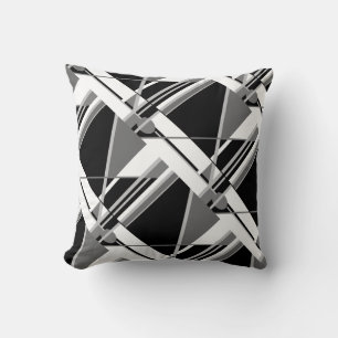 Coussin Design Abstrait en diagonale noir gris et blanc