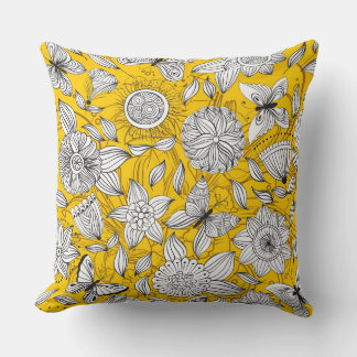 Coussin Design abstrait fleuri jaune blanc mignon