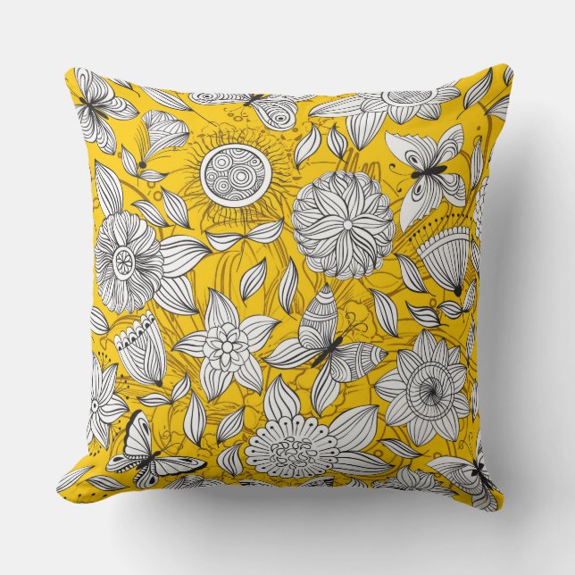 Coussin Design abstrait fleuri jaune blanc mignon (Recto)