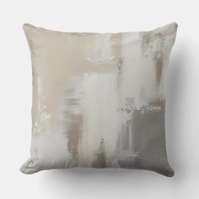 Coussin Design Abstrait Gris Blanc Taupe Contemporain (Recto)