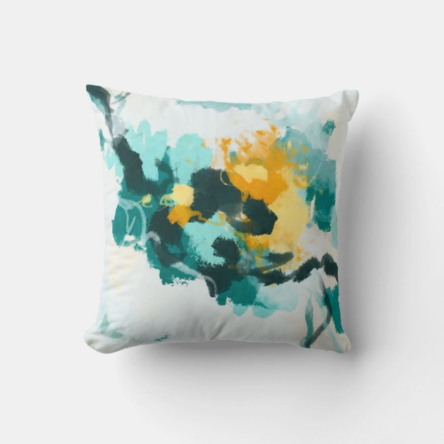 Coussin Design Abstrait moderne Turquoise et Jaune peint (Recto)