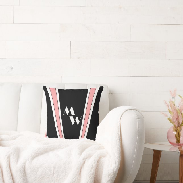 Coussin Design Art Déco Noir Et Rose Monogramme (Canapé)