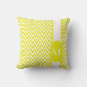 Coussin Design Chevron élégant citron avec monogramme