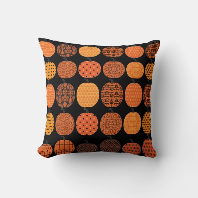 Coussin Design Citrouille orange et noir (Recto)