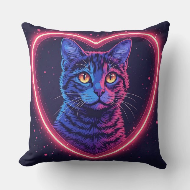 Coussin Design cœur de chat néon – Douceur féline lumineus (Recto)