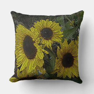 Coussin design contemporain grandes fleurs de soleil jaune