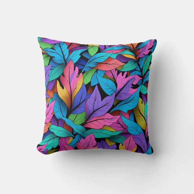 Coussin Design d'art Abstrait aux Feuilles colorés (Recto)