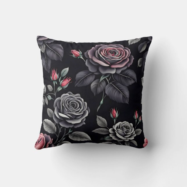 Coussin Design d'art floral Rose sombre (Verso)