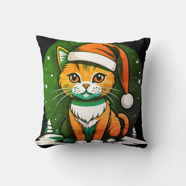 Coussin Design de chat de Noël : Style de vacances mignon  (Recto)