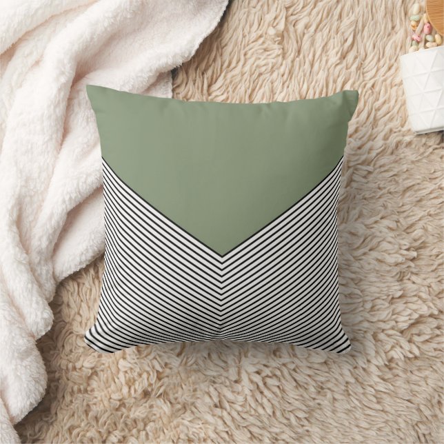 Coussin Design de chevrons noir et blanc et triangle vert (Couverture)