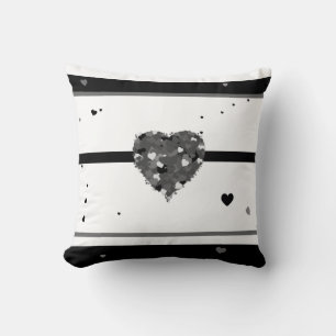 Coussin Design de coeur noir et blanc