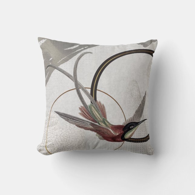 Coussin Design de colibri artistique gris (Recto)