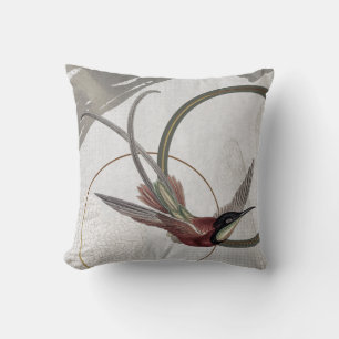 Coussin Design de colibri artistique gris Vert