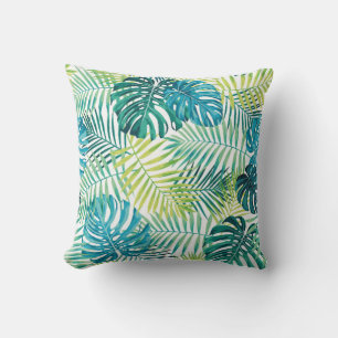 Coussin Design de feuilles tropicales avec palme vert/bleu