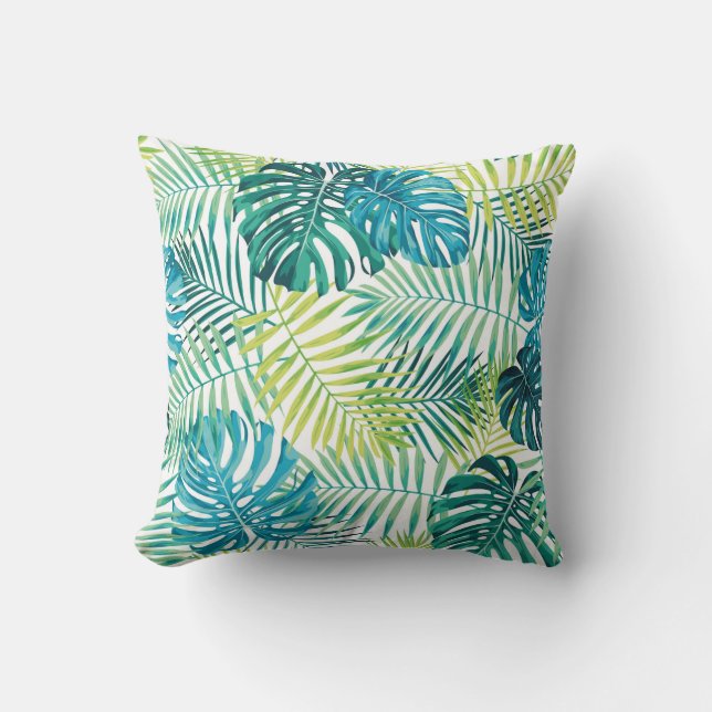 Coussin Design de feuilles tropicales avec palme vert/bleu (Recto)