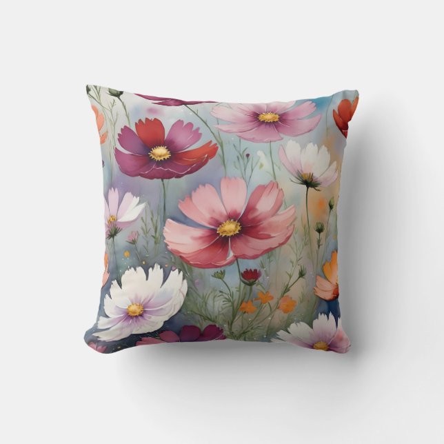 Coussin Design de fleurs cosmos coloré (Recto)