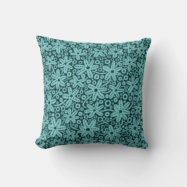Coussin Design de fleurs - Lt Blue Green sur Dk Green (Recto)