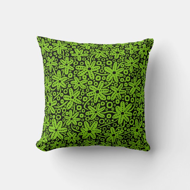 Coussin Design de fleurs - Martian Green sur Noir (Recto)