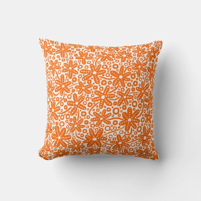 Coussin Design de fleurs - Orange sur blanc (Recto)