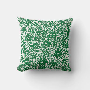 Coussin Design de fleurs - Vert de forêt sur blanc