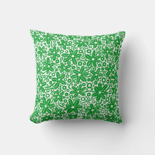 Coussin Design de fleurs - Vert d'herbe sur blanc