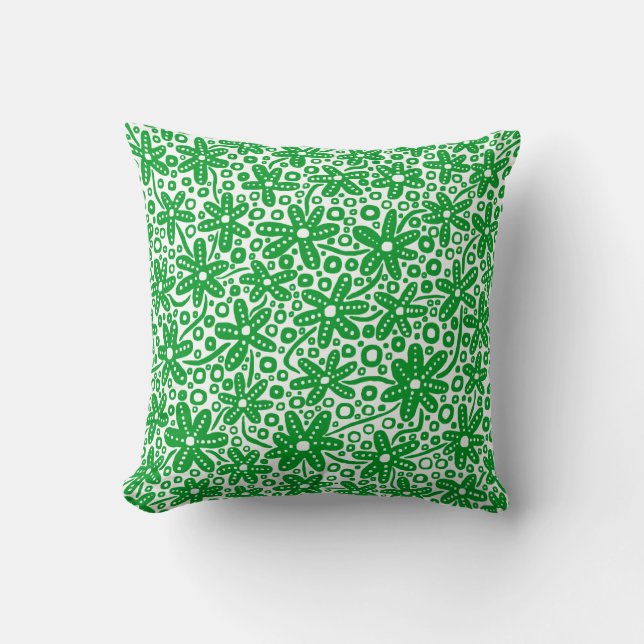 Coussin Design de fleurs - Vert d'herbe sur blanc (Recto)