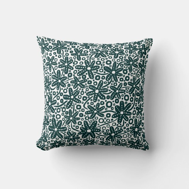 Coussin Design de fleurs - Vert foncé sur blanc (Recto)