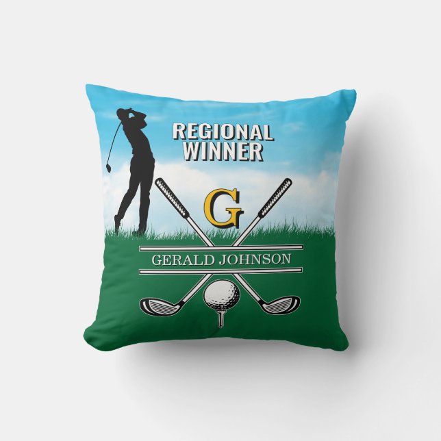 Coussin Design de monogramme Customisé Golfer (Recto)