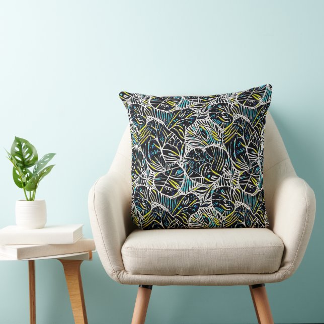 Coussin Design de motif géométrique abstrait noir tropical (Chaise)