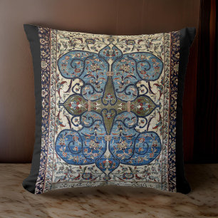 Coussin Design de tapis persan bleu iranien beige