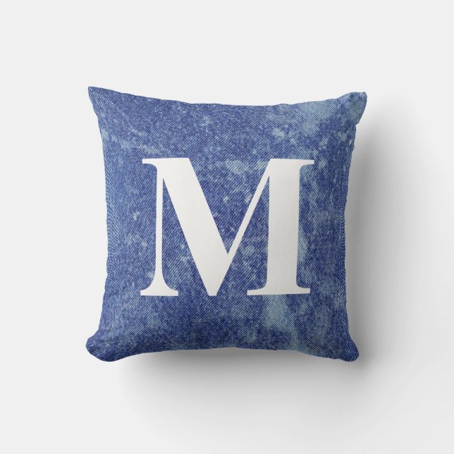 Coussin Design Denim Washed #12 avec Monogramme (Recto)
