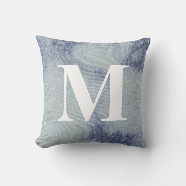 Coussin Design Denim Washed #1 avec Monogramme (Recto)