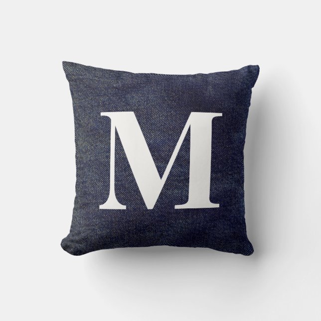 Coussin Design Denim Washed #7 avec Monogramme (Recto)