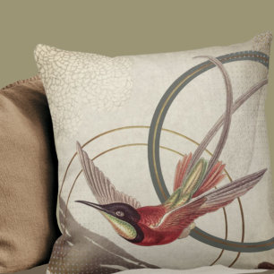 Coussin Design Ecru Hummingbird   Earth Green
