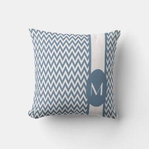 Coussin Design élégant Chevron gris français avec monogram