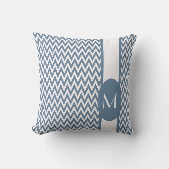 Coussin Design élégant Chevron gris français avec monogram (Recto)