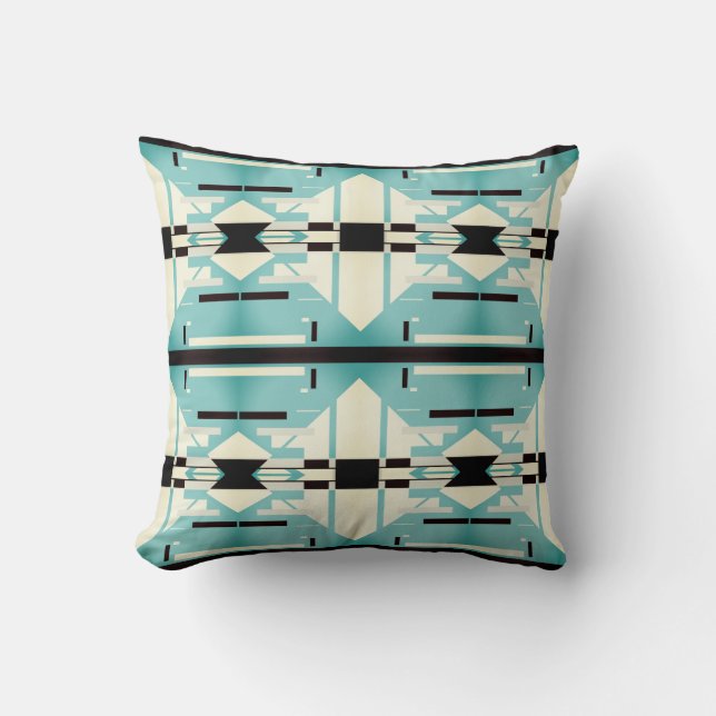 Coussin Design en carreaux noirs blancs verts (Recto)