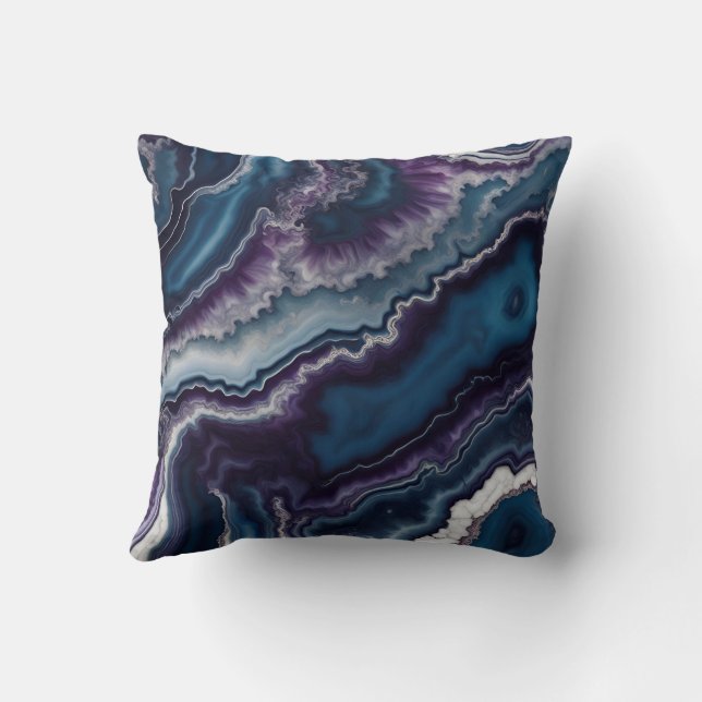 Coussin Design en marbre violet bleu blanc (Verso)