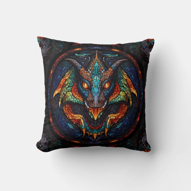 Coussin Design en mosaïque de verre de dragon (Recto)