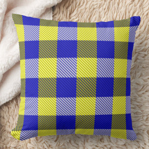 Coussin Design En vichy jaune bleu