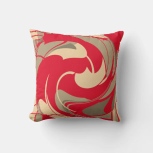 Coussin Design Fleur Abstrait en Taupe Rouge Beige