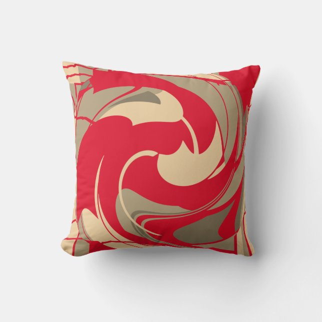 Coussin Design Fleur Abstrait en Taupe Rouge Beige (Recto)