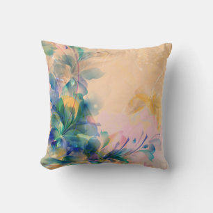 Coussin Design Floral Abstrait Bleu Et Beige
