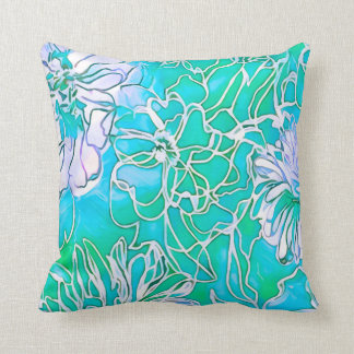Coussin Design floral bleu vert fleurs blanches belle
