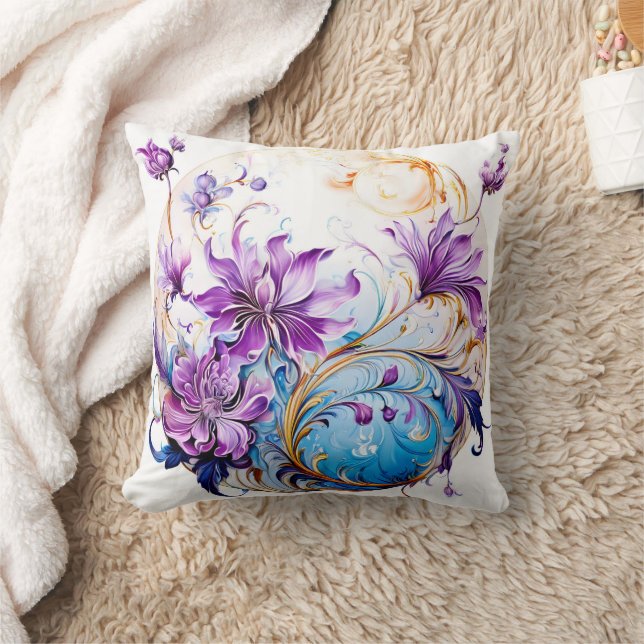 Coussin Design floral élégant avec des accents violets et  (Couverture)