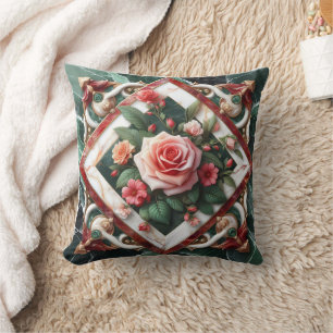 Coussin Design Floral Élégant Avec Écran Rose Peint