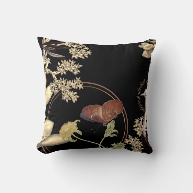 Coussin Design floral élégant papillon noir (Recto)