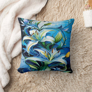 Coussin Design Floral Lily Bleu Avec Motif