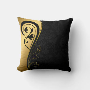 Coussin Design floral or et noir